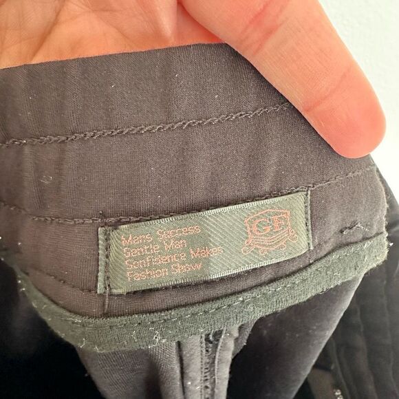 Black Velvet Star Embossed Elastic Waist Drawstring Straight Leg Tuxedo Stripe P - Picture 14 of 16